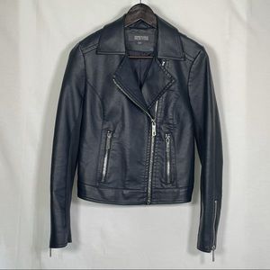 Kenneth Cole Reaction Navy Blue Pleather Moto Jacket